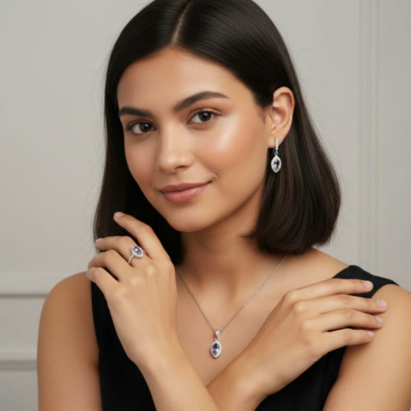 Markiz Kesim Gizemli Topaz Taşlı 3 Parça Büyüleyici Takı Seti